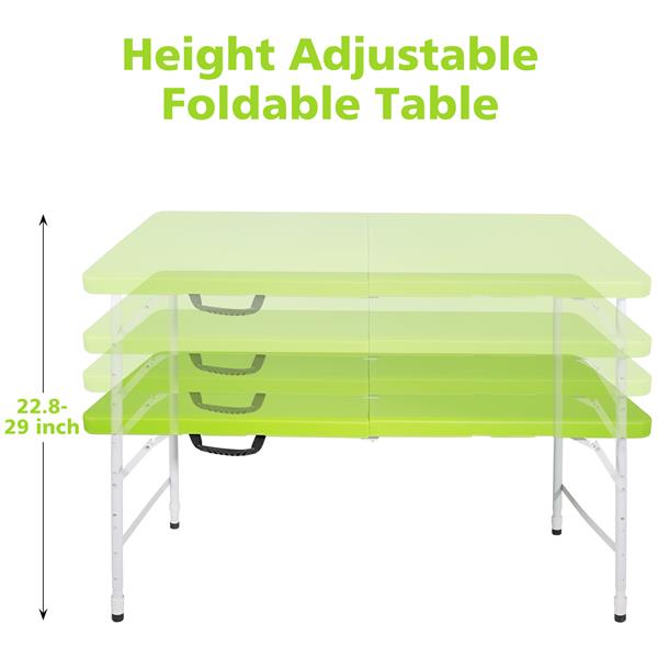 4ft Green Portable Folding Table Indoor&Outdoor Maximum Weight 135KG Foldable Table for Camping