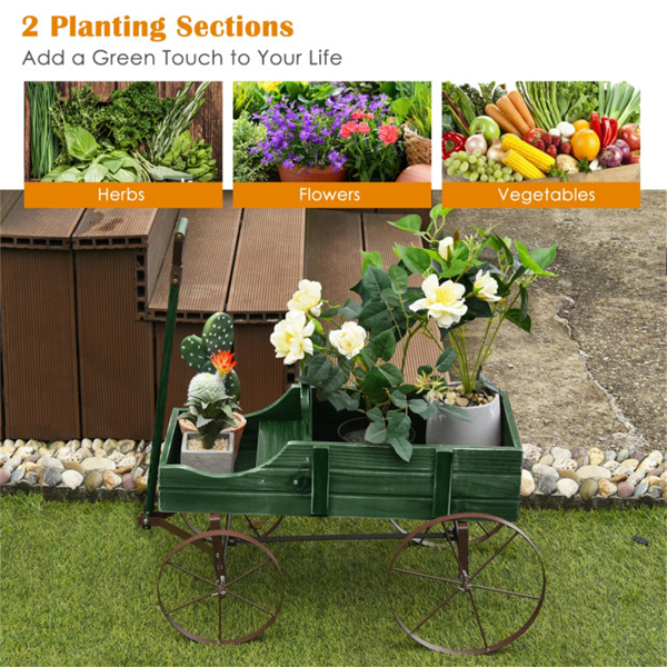 Wooden plant frame with wheels, Green planting pot