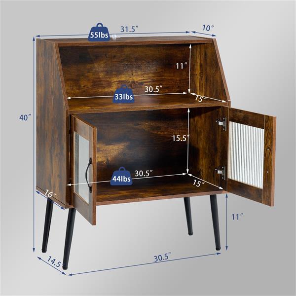 SIDEBOARD, Bufft Cabinet, Side Dining table, Glass door, 1pc per CTN, Brown, industry