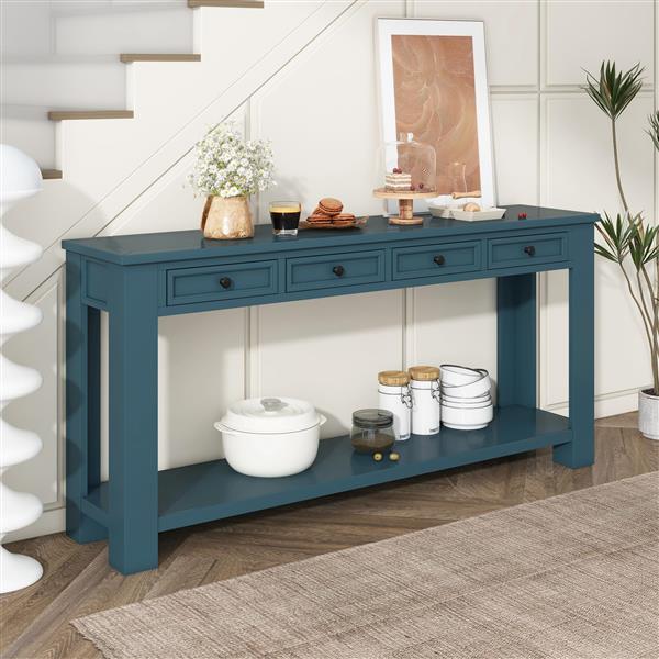 Console Table/Sofa Table with Storage Drawers and Bottom Shelf for Entryway Hallway(Dark Blue)