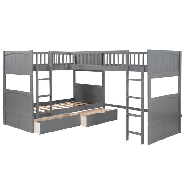 Twin Size Bunk Bed with a Loft Bed attached, with Two Drawers,Gray