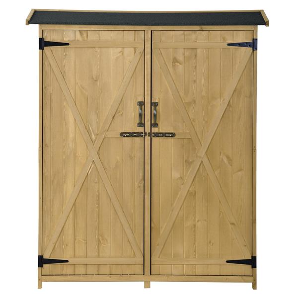 Outdoor 5.3ft Hx4.6ft L Wood Storage Shed Tool Organizer,Garden Shed, Storage Cabinet with Waterproof Asphalt Roof, Double Lockable Doors, 3-tier Shelves for Backyard, Natural