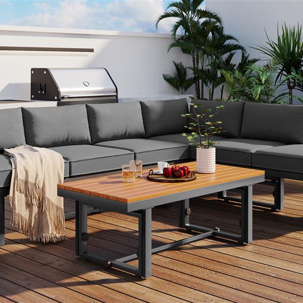 3-Piece Modern Multi-Functional Outdoor Sectional Sofa Set with Height-adjustable Seating and Coffee Table for Patio, Garden and Backyard (Grey)