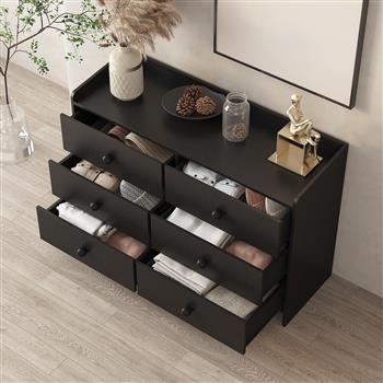 Chest of Drawers black Dresser , 6 Drawer Chest with Wide Storage, Modern Contemporary 6-Drawer Cabinet,  Dresser for Bedroom Living Room Hallway