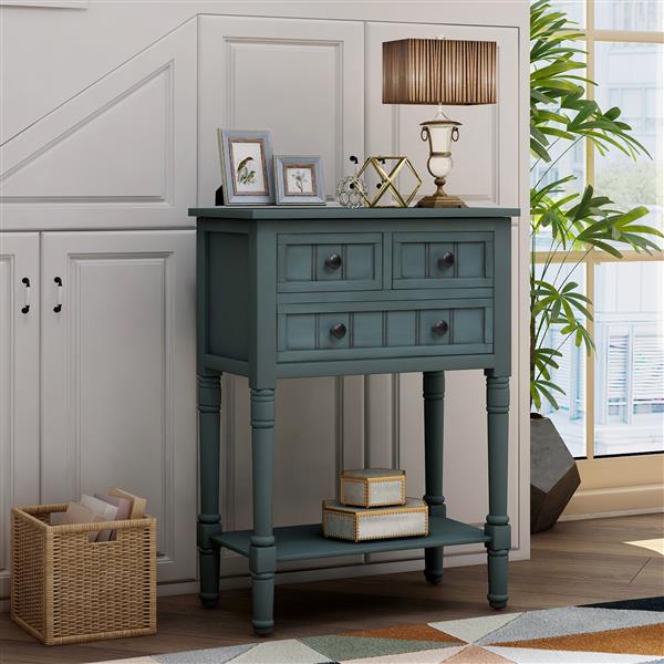 Narrow Console Table, Slim Sofa Table with Three Storage Drawers and Bottom Shelf for Living Room, Easy Assembly (Navy)