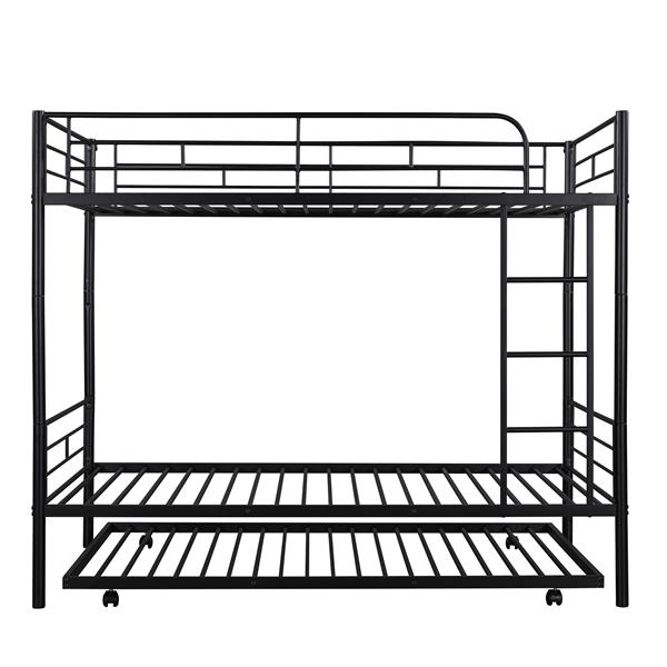 Twin-Over-Twin Metal Bunk Bed With Trundle,Can be Divided into two beds,No Box Spring needed ,Black