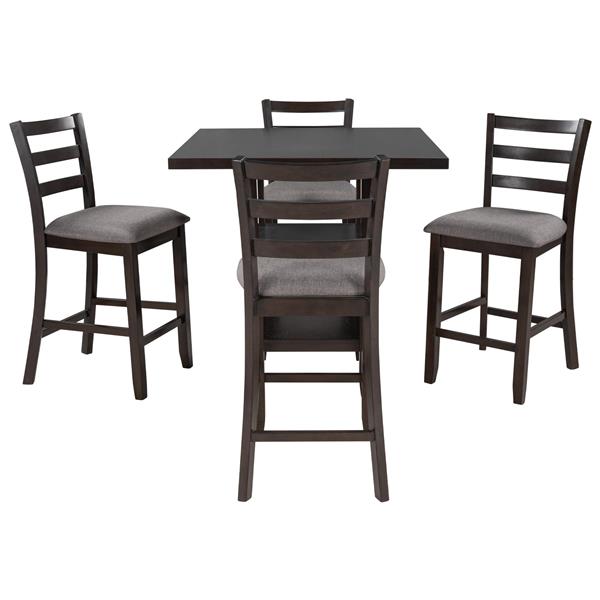 5-Piece Wooden Counter Height Dining Set with Padded Chairs and Storage Shelving (Espresso)