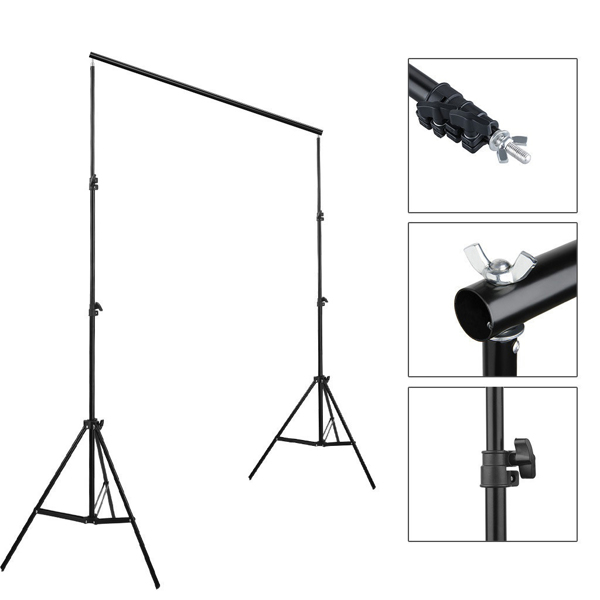 S-8 2 * 3m Foldable Background Stand with 6 Fish Mouth Clips and 2 Sandbag Iron Black Photography Stand