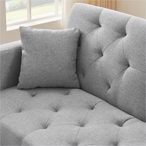 Grey Linen Convertible Sofa and Bed, Square Arm Armrests, Can Hold Water Cup, Two Pillow