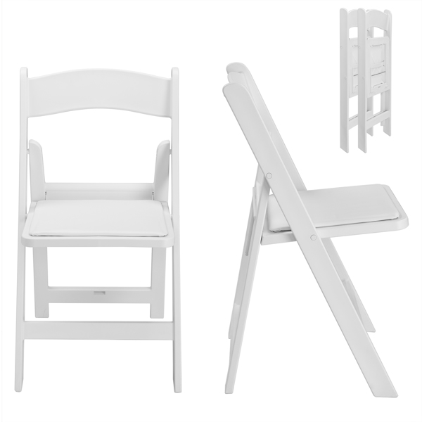 4 Pack Folding Chairs, Resin Chairs with Padded Seat, Comfortable Event Chairs Indoor Outdoor for Home Event Party Picnic School Wedding, White