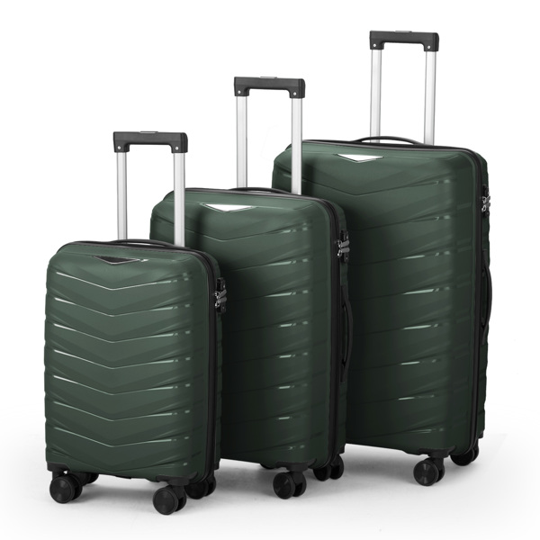 FCH V-shaped stripes 3-in-1 PP trolley case 20in 24in 28in PP iron trolley classic color - dark green (grain pattern)