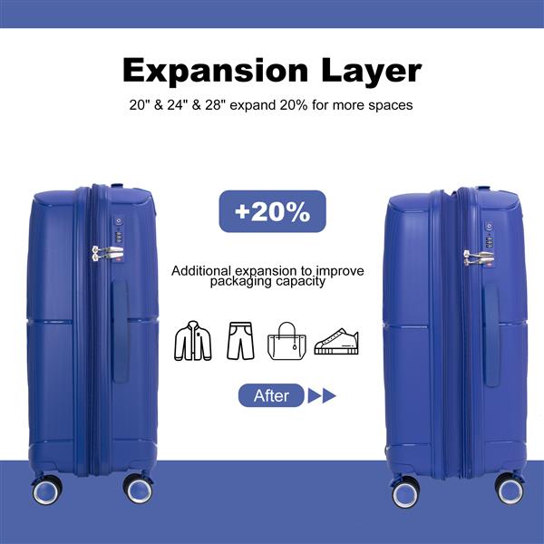 Expandable Hardshell Suitcase Double Spinner Wheels PP Luggage Sets Lightweight Durable Suitcase with TSA Lock,3-Piece Set (20/24/28) ,Navy