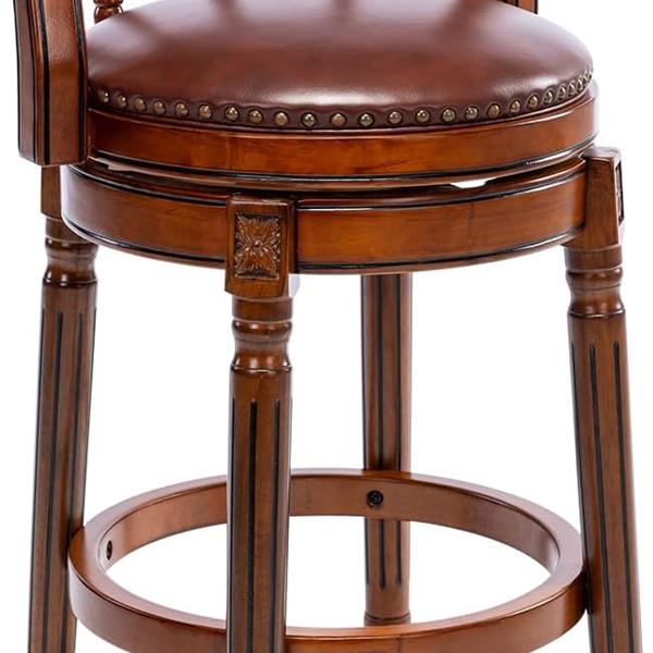 Seat Height 26'' swivel Cow top Leather Wooden Bar Stools 360 Degree Swivel Bar Height Chair with Backs for Home Kitchen Counter(Brown 1pc)