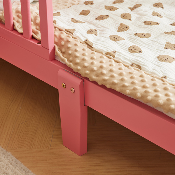 Single Vertical Board with Guardrails on Both Sides, Pink, 135*75*62.5cm, Wooden Bed, Pine, Children's