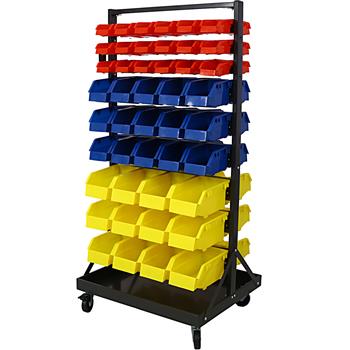 90 Parts Bin Shelving Storage Organizer with Locking Wheels for Shop Garage and Home