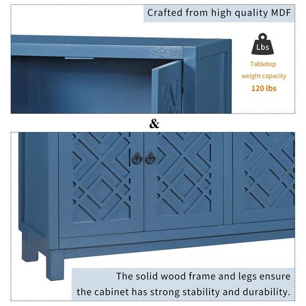 Large Storage Space Sideboard, 4 Door Buffet Cabinet with Pull Ring Handles for Living Room, Dining Room (Navy)