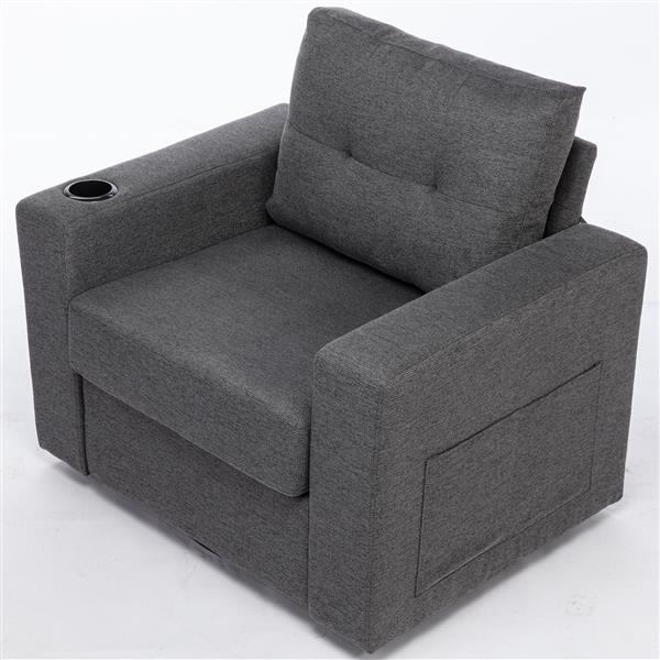 Modern Swivel Accent Sofa Chair, Ernomic Casual 90 Degree Swivel Single Sofa Seat with Drink Holder Living Room Chair ,Soft Egyptian Velvet Sofa Chair (Grey)