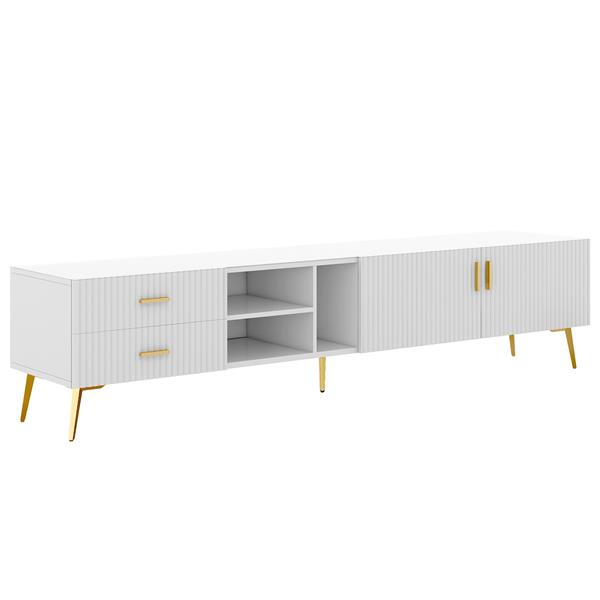 Modern TV Stand with 5 Champagne legs - Durable, stylish, spacious, versatile storage TVS up to 77" (White)