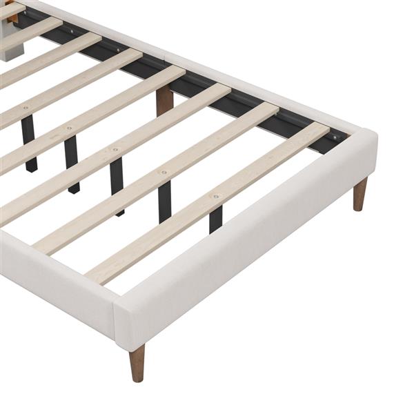 Upholstered Platform Bed Frame with Vertical Channel Tufted Headboard, No Box Spring Needed, Full, Cream