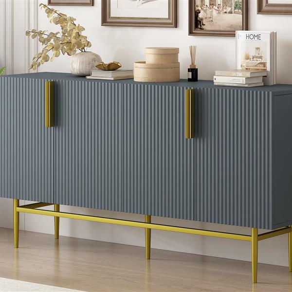 Modern Elegant 4-door Sideboard Gold Metal Handle Buffet Cabinet for Dining Room, Living Room, Bedroom, Hallway (Gray)