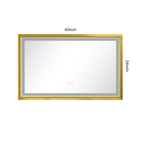 42x24 Inch LED Frontlit Bathroom Mirror with Metal Frame, Wall Mounted Vanity Mirror with Smart Touch Button, Anti-Fog, Memory Function, 3 Colors, Stepless Dimmable Makeup Mirror(Horizontal/Vertical)