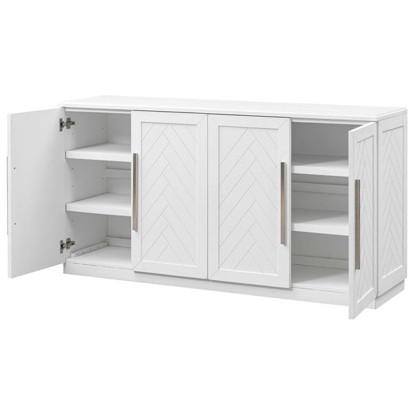 Sideboard with 4 Doors Large Storage Space Buffet Cabinet with Adjustable Shelves and Silver Handles for Kitchen, Dining Room, Living Room (White)