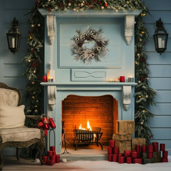 圣诞花环 20 英寸圣诞门装饰花环，带暖色灯光-7