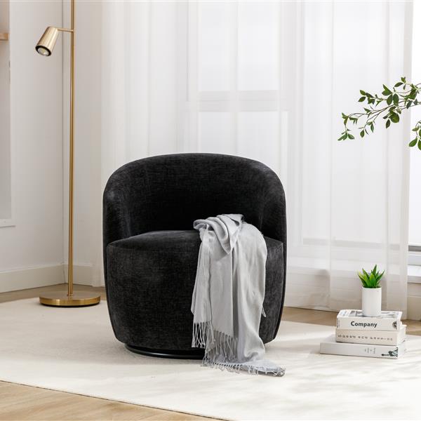 Chenille Fabric Swivel Armchair Barrel Chair With Black Powder Coating Metal Ring,Black