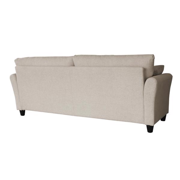 Off White Linen, Three-person Indoor Sofa, Two Throw Pillows, Solid Wood Frame, Plastic Feet