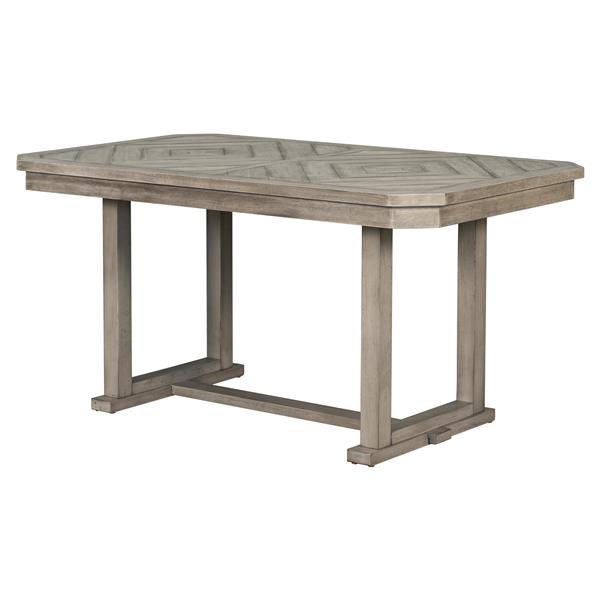 6-Piece Rubber Wood Dining Table Set with Beautiful Wood Grain Pattern Tabletop Solid Wood Veneer and Soft Cushion (Gray)