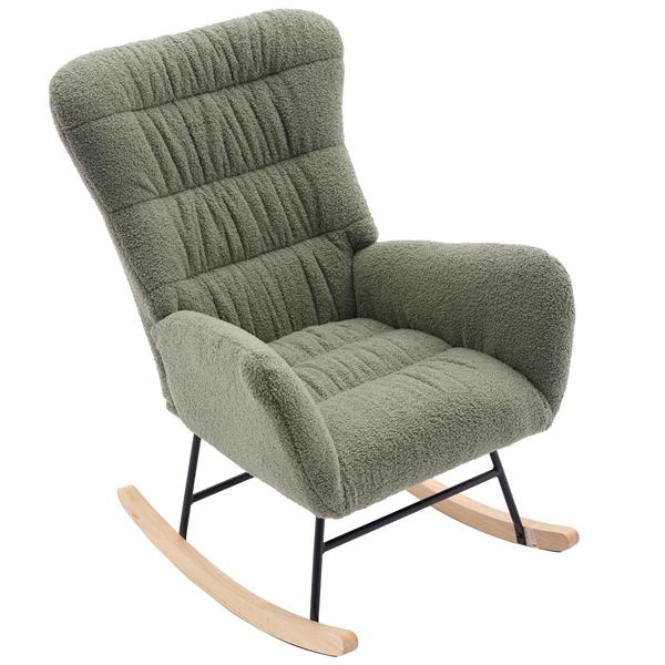 Nursery Rocking Chair, Teddy Upholstered Glider Rocker, Rocking Chair with High Backrest, Comfy Rocking Armchair for Living Room, Bedroom, Offices, GREEN