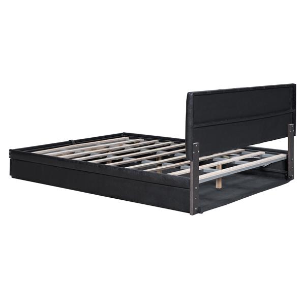 Queen Size Upholstered Bed with Hydraulic Storage System and Drawer, Black