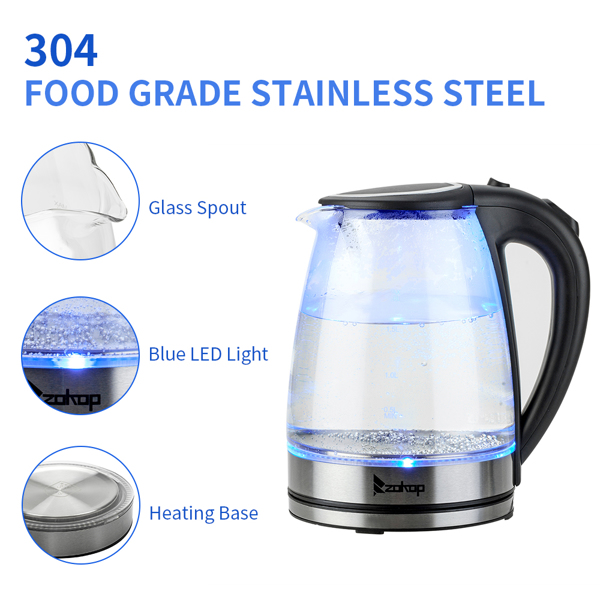 【Old Code：93541003】 ZOKOP HD-1857-A 110V 1200W 1.8L Electric Glass Kettle US Plug