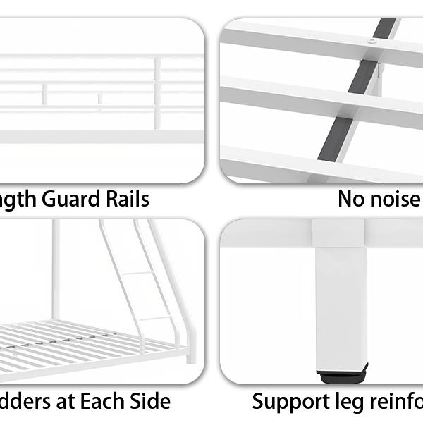 Metal Bunk Bed Twin Over Full Size with Removable Stairs, Heavy Duty Sturdy Frame with 12" Under-Bed Storage for Teen & Adults, Teens, No Box Spring Needed, White