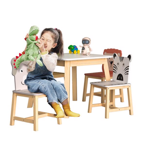 5 Piece Kiddy Table and Chair Set , Kids Wood Table with 4 Chairs Set Cartoon Animals (bigger table) (3-8 years old) 