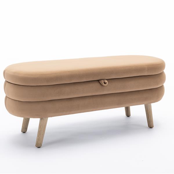 036-Velvet Fabric Storage Bench Bedroom Bench With Wood Legs For Living Room Bedroom Indoor,Coffee