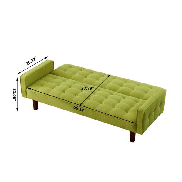 Green, Linen Futon Sofa Bed 73.62 Inch Fabric Upholstered Convertible Sofa Bed, Minimalist Style for Living Room, Bedroom.