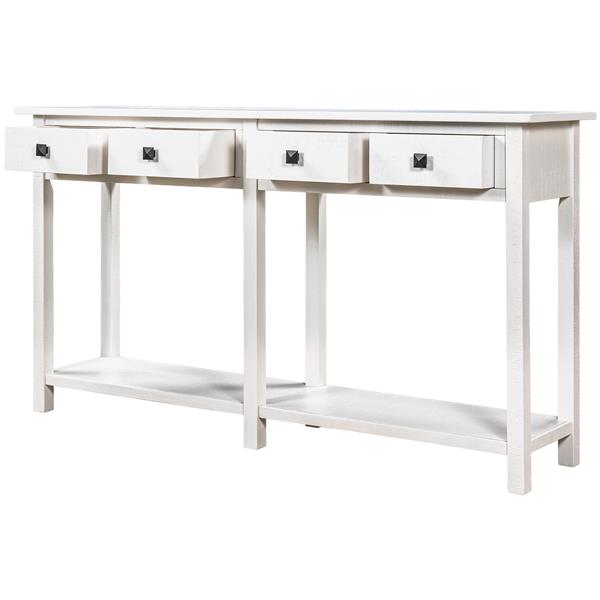 Rustic Brushed Texture Entryway Table Console Table with Drawer and Bottom Shelf for Living Room (Ivory White)