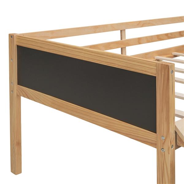 Twin size Loft Bed Wood Bed with Two Storage Boxes - Natrual