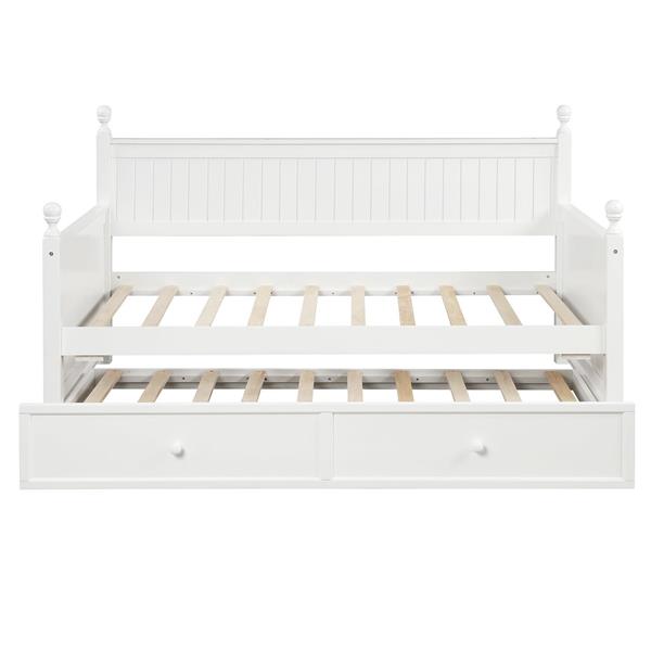 Twin Size Wood Daybed with Twin Size Trundle (White)