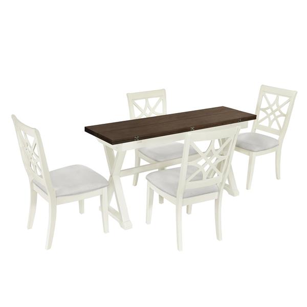 5-Piece 62*35.2inch Extendable Rubber Wood Dining Table Set with X-shape Legs,Console Table with Two 8.8Inch-Wide Flip Lids and Upholstered Dining Chairs ,Beige