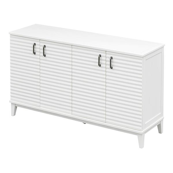 Sideboard with 4 Door Large Storage Buffet with Adjustable Shelves and Metal Handles for Kitchen, Living Room, Dining Room (Antique White)