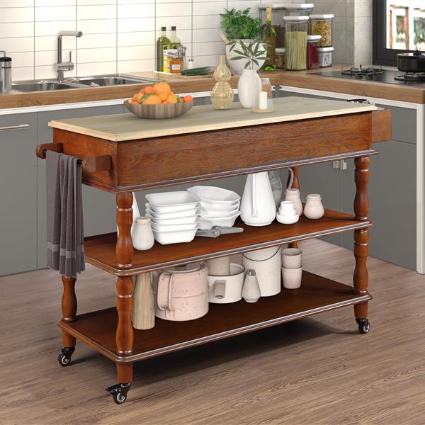 56 inch Rolling Kitchen Island with Storage,Kitchen Cart with Solid OAK Wood Top,Two-sided Kitchen island Cart on Wheels , Wine and Spice Rack, Large Kitchen Cart with 2 Drawers, Walnut+Natural Top