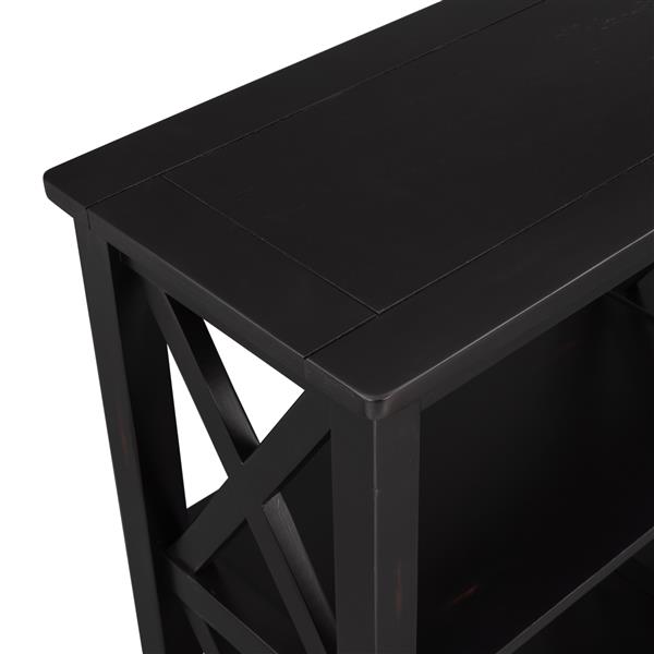 Console Table with 3-Tier Open Storage Spaces and "X" Legs, Narrow Sofa Entry Table for Living Room, Entryway and Hallway (Black)