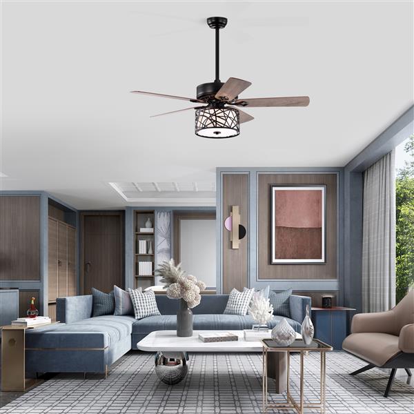 52'' Low Profile Ceiling Fan with Lights(no include bulb),Blade Dark Wood Ceiling fan