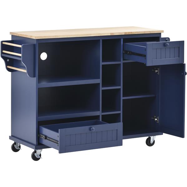 Kitchen Island Cart with Storage Cabinet and Two Locking Wheels,Solid wood desktop,Microwave cabinet,Floor Standing Buffet Server Sideboard for Kitchen Room,Dining Room,, Bathroom(Dark blue)