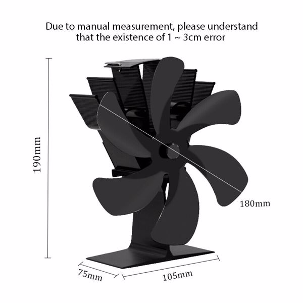 6-Blatt Stromloser Kaminofen Ventilator Stove Fan Gebläse Lüfter mit Thermometer