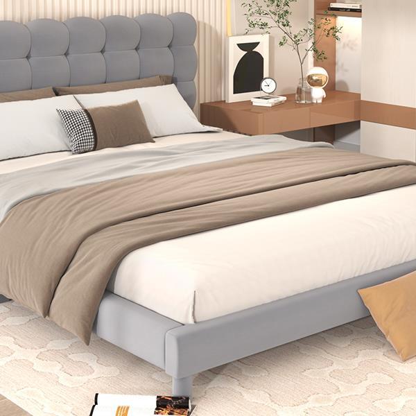 Queen Size Upholstered Platform Bed with Soft Headboard,Gray