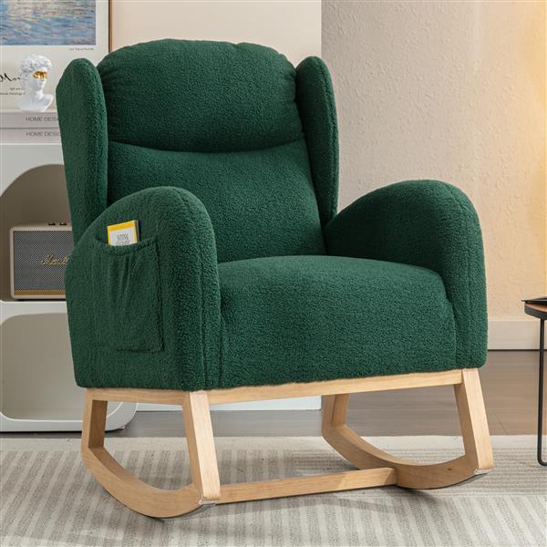 Fabric Rocking Chair With Packet Wood Legs,Green