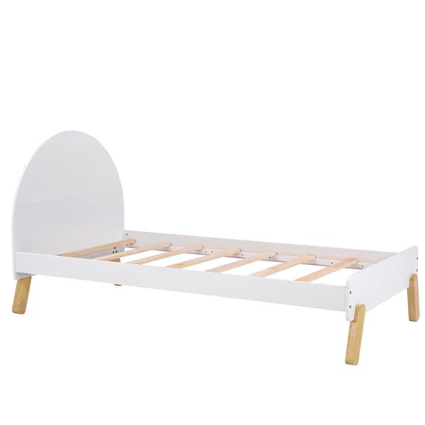 Wooden Cute Platform Bed With Curved Headboard,Twin Size Bed With Shelf Behind Headboard,White